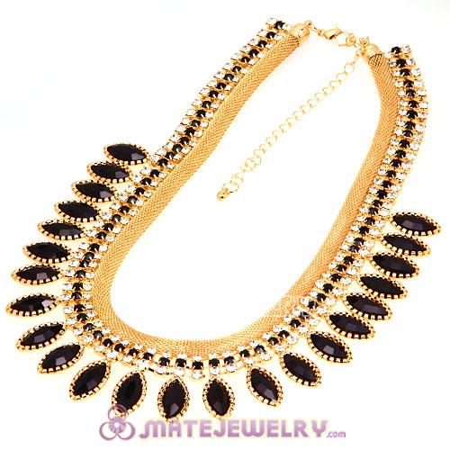 Gold Chain Resin Rhinestone Crystal Costume Jewelry Bib Necklace