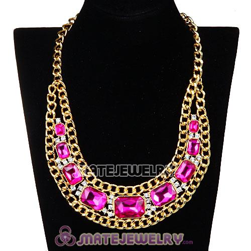 Chunky Gold Chain Resin Rhinestone Crystal Costume Jewelry Bib Necklace
