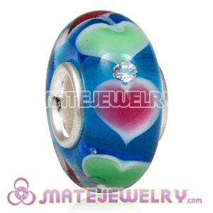 Handmade European Glass Heart Beads Inside Cubic Zirconia In 925 Silver Core 