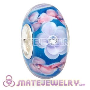 Handmade European Glass Flower Blossom Beads Inside Cubic Zirconia In 925 Silver Core 