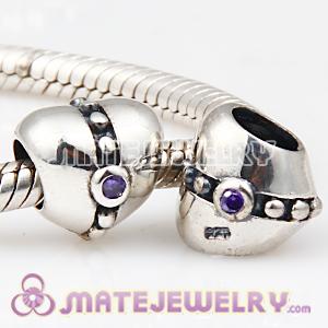 antique silver European heart charms with purple stone