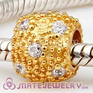 Gold Plated European 925 Silver Beads with white Stone