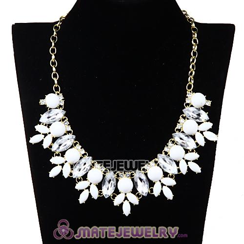 White Resin Rhinestone Crystal Marquess Lily Choker Bib Necklaces