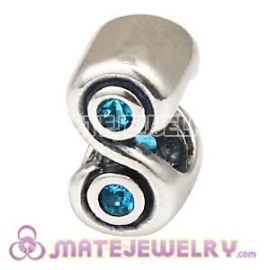 European Sterling Silver Spacer Beads With Aquamarine Zircon Stones