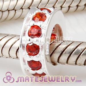 Sterling Silver European spacer beads with Red CZ Stone