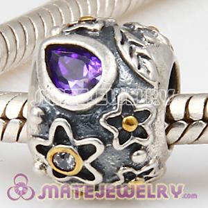 European flower beads with Dew Drops Purple Stone