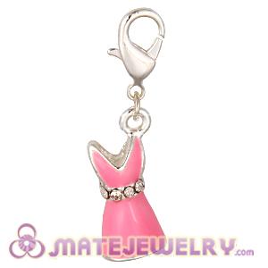 Fashion Silver Plated Alloy Enamel Pink Dress Charms With Stone