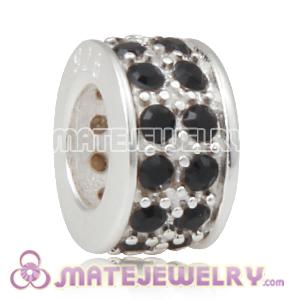 European Sterling Silver Spacer Beads with Jet Austrian Crystal