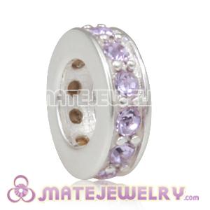European Sterling Silver Spacer Beads with Violet Austrian Crystal