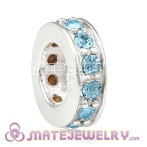 European Sterling Silver Spacer Beads with Aquamarine Austrian Crystal