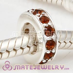 European Sterling Silver Spacer Beads with Smoked Topaz Austrian Crystal