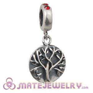 Sterling Silver Tree of Life Dangle Beads with Siam Austrian Crystal