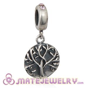 Sterling Silver Tree of Life Dangle Beads with Light Amethyst Austrian Crystal