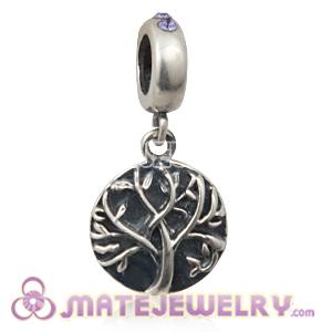 Sterling Silver Tree of Life Dangle Beads with Tanzanite Austrian Crystal