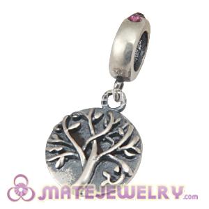 Sterling Silver Tree of Life Dangle Beads with Amethyst Austrian Crystal
