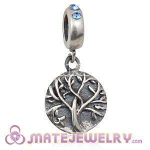 Sterling Silver Tree of Life Dangle Beads with Sapphire Austrian Crystal