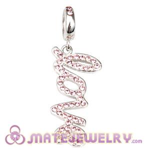 Sterling Silver Love Letters Dangle Beads with Light Amethyst Austrian Crystal