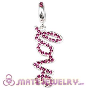 Sterling Silver Love Letters Dangle Beads with Amethyst Austrian Crystal