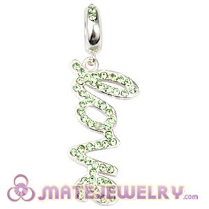 Sterling Silver Love Letters Dangle Beads with Peridot Austrian Crystal