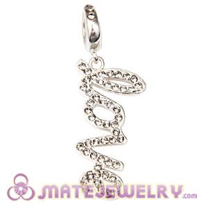 Sterling Silver Love Letters Dangle Beads with White Diamond Austrian Crystal