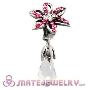 Sterling Silver Lily Briolette Dangle Beads with Rose and Crystal Austrian Crystal