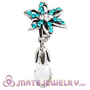 Sterling Silver Lily Briolette Dangle Beads with Blue Zircon and Crystal Austrian Crystal