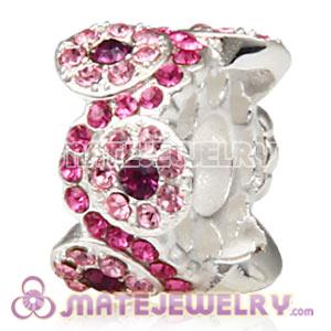 European Sterling Silver Daisy Bouquet Beads with Amethyst and Rose Austrian Crystal
