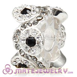 European Sterling Silver Daisy Bouquet Beads with Black and White Austrian Crystal