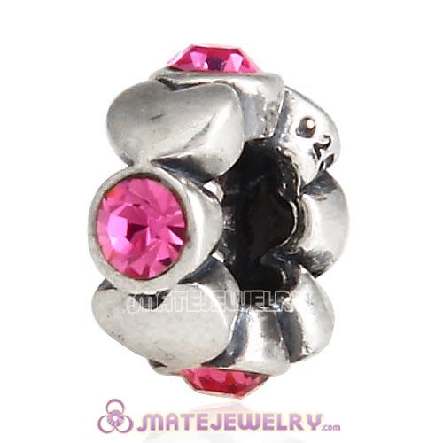 925 Sterling Silver Heart Spacer Beads with Rose Austrian Crystal