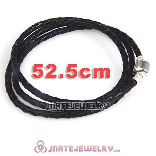 52.5cm European Black Triple Braided Leather Strength Bracelet
