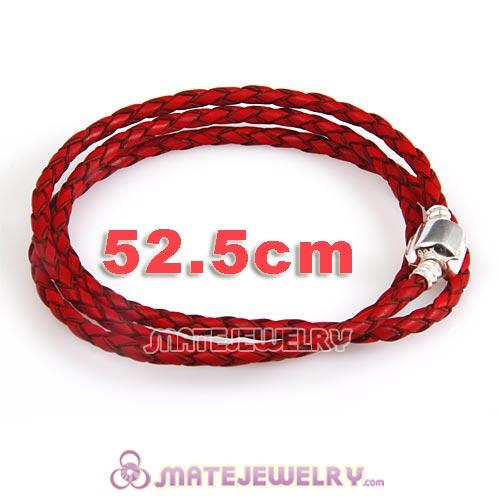 52.5cm European Red Triple Braided Leather Energy Bracelet