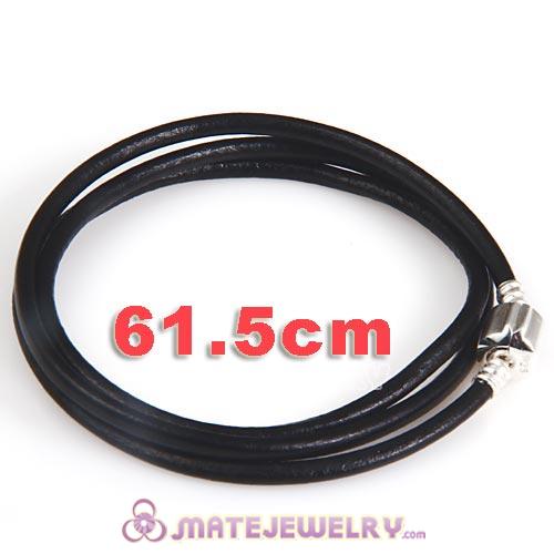 61.5cm European Black Triple Slippy Leather Strength Bracelet
