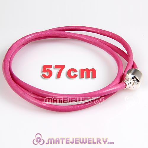 57cm European Pink Triple Slippy Leather Romantic Bracelet