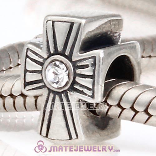 925 Sterling Silver European Cross Charm Bead With Austrian Crystal