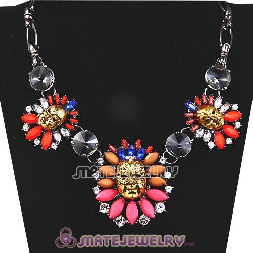 Lollies Multi Color Resin Crystal Skull Heads Statement Necklaces
