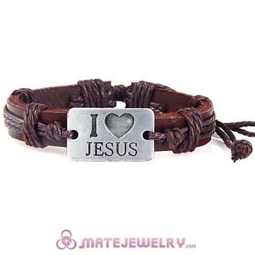 Wholesale Friendship Wristbands Handmade I LOVE JESUS Leather Bracelets