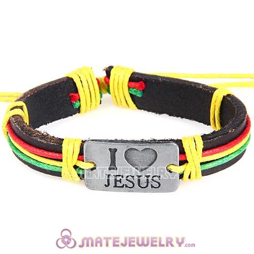 Wholesale Friendship Wristbands Handmade I LOVE JESUS Leather Bracelets