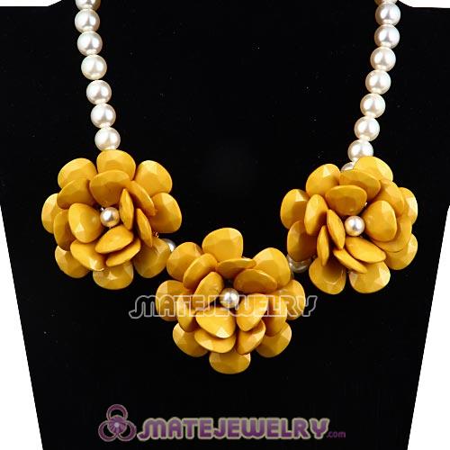 2013 Yellow Resin Flower Rose Imitate Pearl Necklaces Wholesale