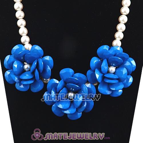 2013 Dark Blue Resin Flower Rose Imitate Pearl Necklaces Wholesale