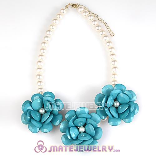 2013 Turquoise Resin Flower Rose Imitate Pearl Necklaces Wholesale