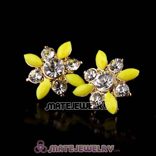 2013 Design Lollies Yellow Crystal Flower Stud Earrings Wholesale