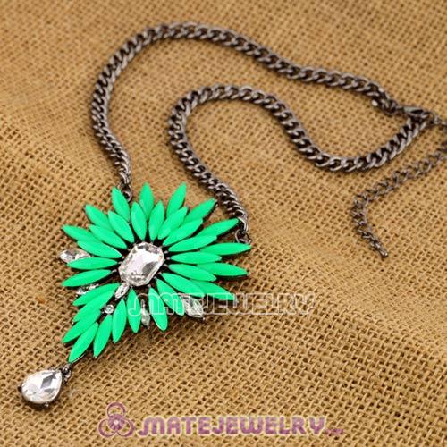 2013 Fashion Lollies Green and Crystal Flower Pendant Necklace