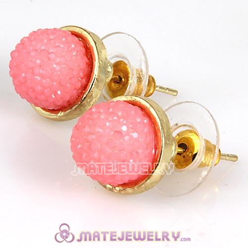 Fashion Gold Plated Pink Bubble Strawberry Stud Earrings Wholesale