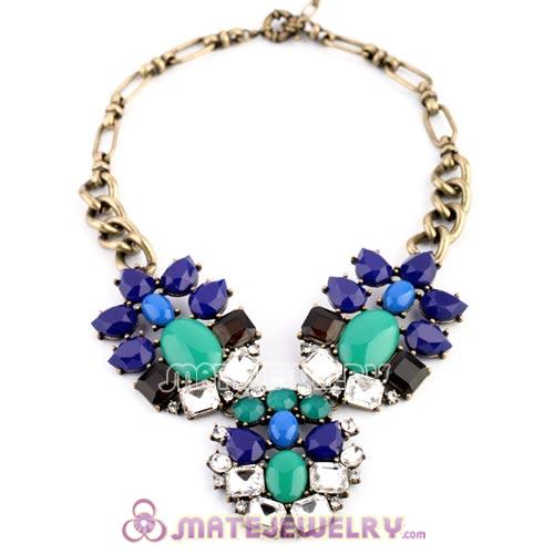 Bohemian style Blue Green Resin Crystal Peacock Statement Necklaces
