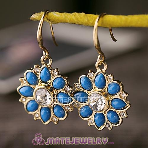 2013 Design Lollies Blue Resin Crystal Flower Drop Earrings