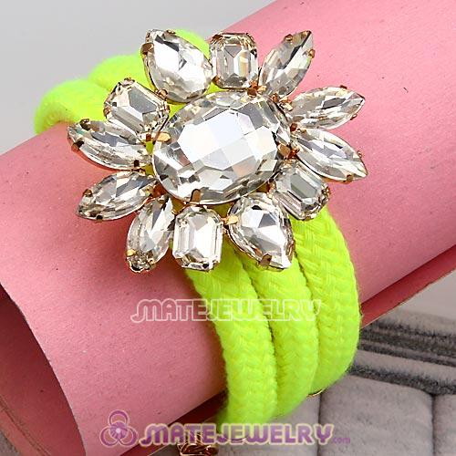 Fluorescence Yellow Cord and Crystal Flower Bracelet