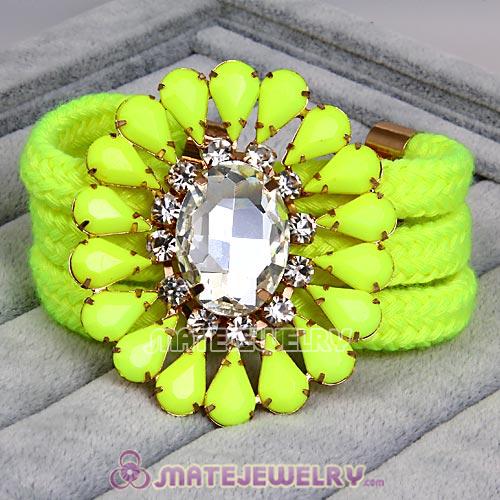 Fluorescence Yellow Cord and Resin Crystal Flower Bracelet