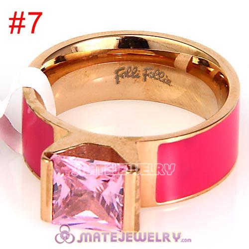 Fashion Unisex Rose Golden Pink CZ Stone Titanium Steel Finger Ring