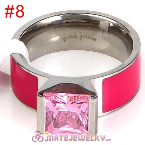 Fashion Unisex Silver Plated Pink CZ Stone Titanium Steel Finger Ring
