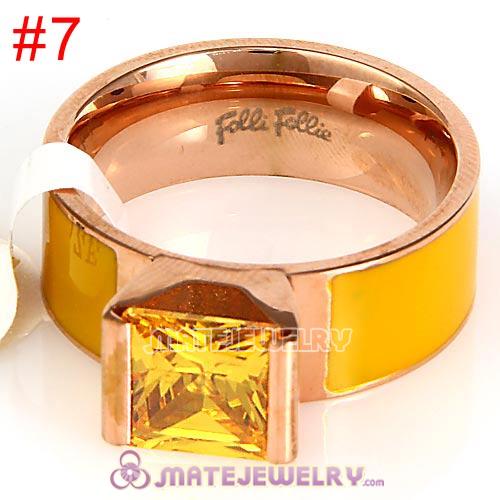 Fashion Unisex Rose Golden Yellow CZ Stone Titanium Steel Finger Ring
